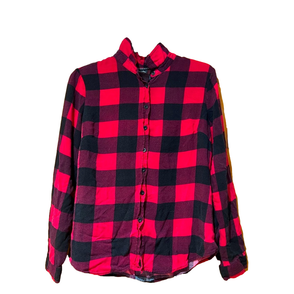 Cotton Express Red and Black Plaid Flannel Button Down Shirt